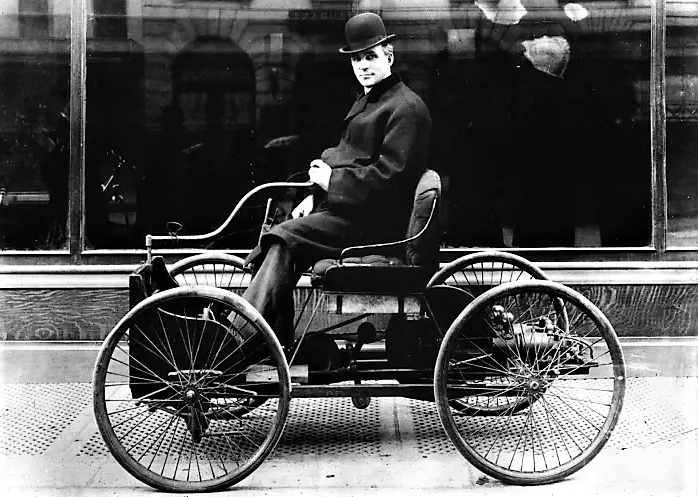 Henry Ford driving his Quadricycle, circa 1896.
